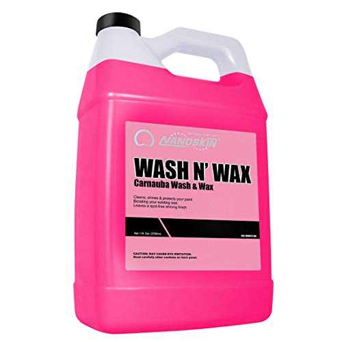 Nanoskin WASH N' WAX Wash & Wax with Carnauba 1 Gallon - Car Wash and Car Wax Cleans & Shines in One Step | Works with Foam Cannon, Foam Gun, Bucket Washes, Pressure Washer | Carnauba Wax Protection