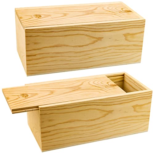 BILLIOTEAM 2 Pack Unfinished Wood Storage Box with Slide Lid,Blank Natural Wood Box Case Container for Christmas,Wedding,Party,Gift Jewelry Box,DIY Craft,Hobbies,Home Storage(7.87" x 3.94" x 3.15")