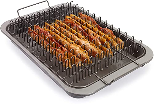 EaZy MealZ Bacon Rack & Tray Set | Specialty Tray and Grease Catcher | Even Cooking | Non-Stick | Healthy Cooking Material | Customized Cooking Experience (Medium, Gray)
