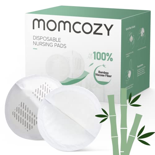 Momcozy Bamboo Fiber Disposable Nursing Pads, 100% Natural Materials and 100% Biodegradable, Skin Contacts Only Most Natural Materials, for Sensitive Skin, Individually Packaged80 Count