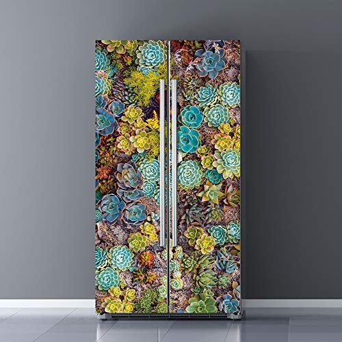 Nature Art Self Stick Vinyl Door Mural Sticker, Peel and Stick Removable Refrigerator Wrap Decal, Succulent Plant, 32.3x78.7", 2 Pcs Set