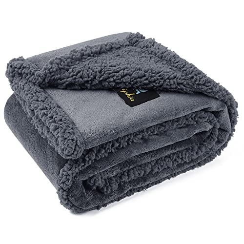 Waterproof Pet Blanket, Liquid Pee Proof Dog Blanket for Sofa Bed Couch, Reversible Sherpa Fleece Furniture Protector Cover for Small Medium Large Dogs Cats, Dark Gray Large65" x 57"