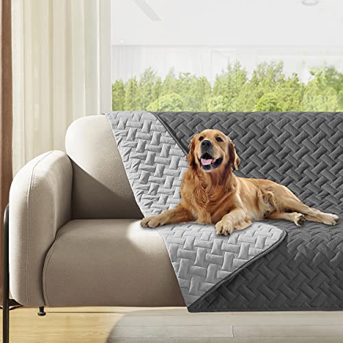 gogobunny 100% Double Sided Waterproof Dog Blanket Soft Pet Bed Cover Reversible Protect Furniture Couch Sofa Car for Puppy Cat Kids (Dark Grey/Light Grey, 52x82 Inch (Pack of 1))