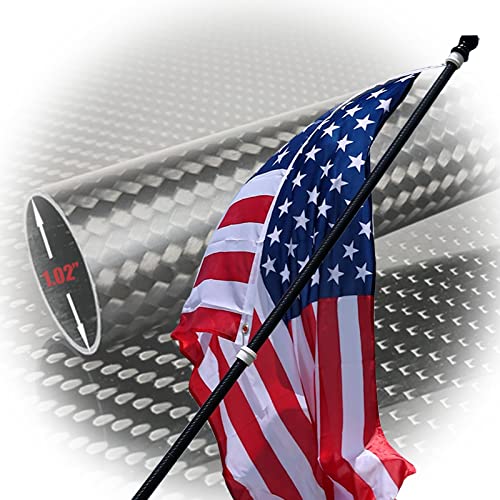 YLMGO Carbon Fiber 6 Foot High Wind Flag Pole for American House Porch Outdoor Yard with Tangle Free Spinning Rings ,Heavy Duty 5FT Black Flagpole for Outside with Clip No Flag No Bracket for Truck