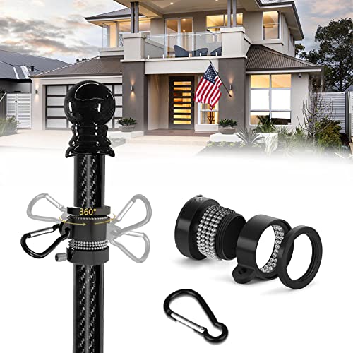 Black Flag Pole for House, 5FT Tangle Free House Flag Pole for 3x5 Flag, Carbon Fiber Flagpoles Residential, Sturdy Rustproof Outdoor Flag Poles for Outside House Porch Garage Yard Garden