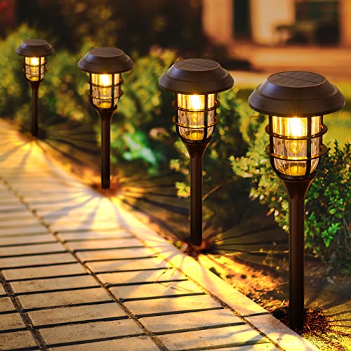 LETMY Solar Pathway Lights Outdoor, 8 Pack Bright Solar Lights Outdoor, IP65 Waterproof Auto On/Off Solar Garden Lights Solar Powered Landscape Lighting for Yard Patio Walkway Driveway Pathway - Black