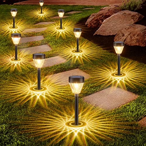 RIDALUX Solar Pathway Lights 8 Pack,Solar Lights Outdoor Waterproof Garden Lights Auto On/Off LED Solar Outdoor Lights Solar Powered Landscape Lighting for Yard Patio Walkway Driveway