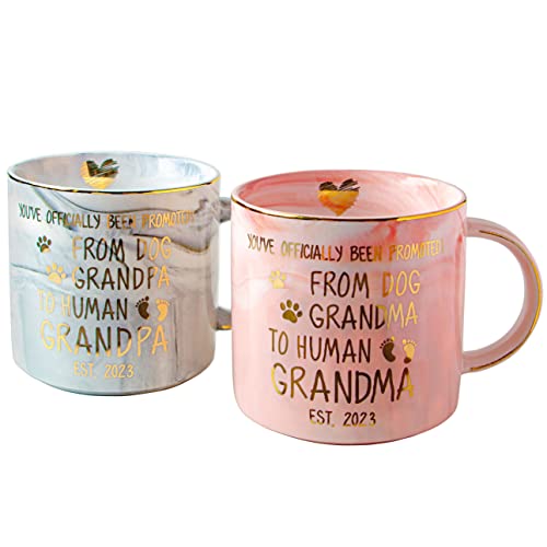 VILIGHT Pregnancy Announcement Gifts for Grandparents est 2023 - New Grandparents Baby Announcement Ideas - Gifts for First Time Grandma and Grandpa - Mugs Set 11.5 oz