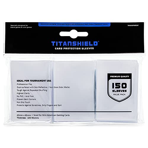 TitanShield (150 Sleeves) Clear Mini American Size Board Game and Matte Card Sleeves