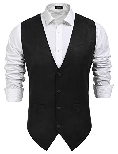 COOFANDY Men's Suede Leather Suit Vest Casual Western Wedding Vest Jacket Slim Fit Vest Waistcoat