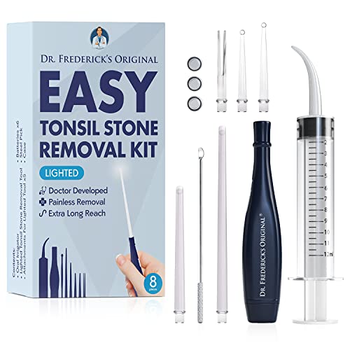 Dr. Fredericks Original Easy Tonsil Stone Remover Kit - Fast Painless Tonsillolith Removal Tool - Fight Bad Breath - Pick and Oral Irrigator - 8 Pieces