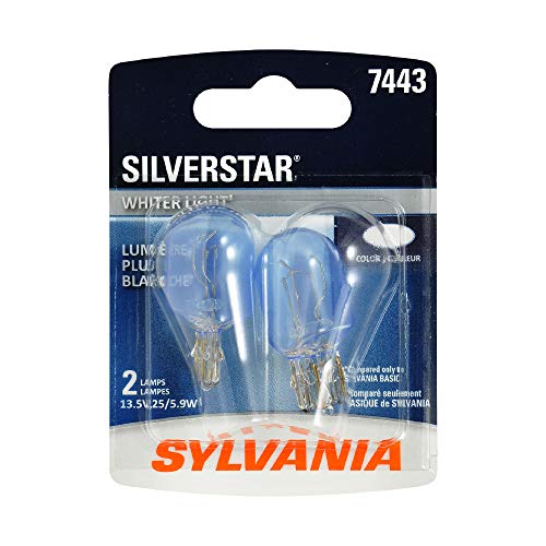 SYLVANIA - 7443 SilverStar Mini Bulb - Brighter and Whiter Light, Ideal for Daytime Running Lights (DRL) and Back-Up/Reverse Lights (Contains 2 Bulbs)