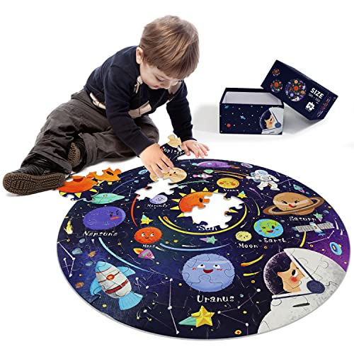 DIGOBAY Solar System Puzzles for Kids Ages 3-8, 70 Piece Floor Puzzles Toys Large Round Space Planets Astronaut Jigsaw Puzzle-Birthday, Christmas, for Toddlers Boys Girls Children