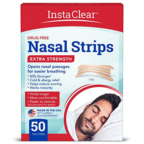 Instaclear Extra-Strength Nasal Strips, Tan 50 ct | Works Instantly, Breathe Better, Nasal Congestion Relief, Stops Snoring, Cold & Allergy, Extra Strength Tan