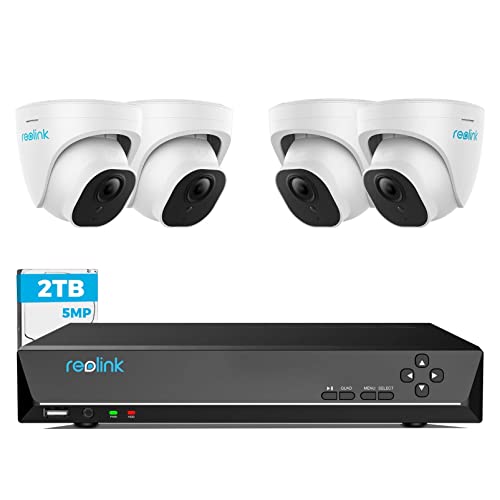 REOLINK Smart 5MP 8CH Home Security Camera System, 4pcs Wired 5MP PoE IP Cameras Outdoor with Person Vehicle Detection, 4K 8CH NVR with 2TB HDD for 24-7 Recording, RLK8-520D4-5MP