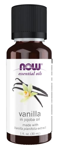 NOW Essential Oils, Vanilla Oil, Blend of Pure Vanilla Bean Extract in Pure Jojoba Oil, Sweet Aromatherapy Scent, Vegan, Child Resistant Cap, 1-Ounce