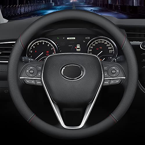 Nappa Premium Leather car Steering Wheel Cover, Non-Slip, Breathable, Universal 15 inches, Black