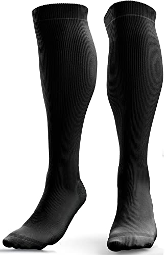 Compression Socks for Men & Women - Anti DVT Varicose Vein Stockings - Running - Shin Splints Calf Support - Flight Travel (XXL, Black (No Logo))