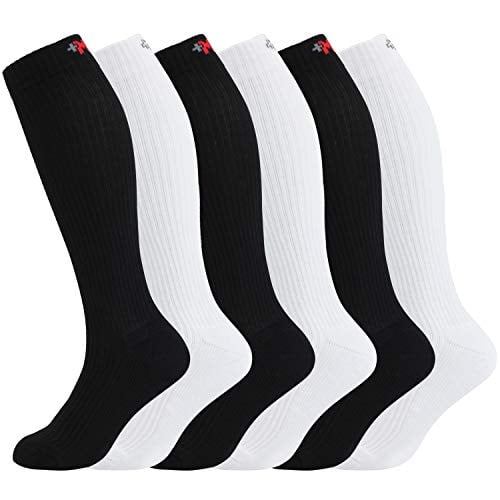 MD 6 Pairs Compression Socks (8-15mmHg) for Women & Men - Cushion Knee High Socks for Running, Medical, Athletic, Nurses, Travels, Edema, Anti-DVT, Varicose Veins, Shin Splints 3black/3white10-13