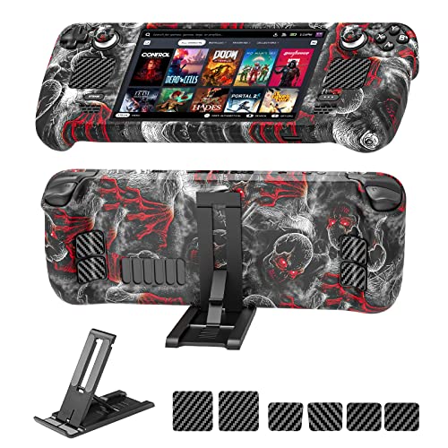 Relohas Case for Steam Deck, Accessories Set for Steam Deck, Silicone Cover Skin Shell, Stand Dock, Touch Skin Sticker and Thumb Grip, Full Protection Kit to Anti-Slip for Steam Deck (Black)