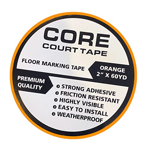 CORE Pickleball Indoor Court Tape, Premium Durable Pickleball Court Tape, Easy to Apply 2 in. by 180 ft. Pickleball Tape (Orange)