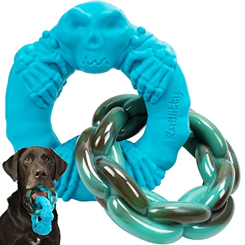 Rmolitty Dog Toys for Aggressive Chewers Large Breed, Indestructible Interactive Tough Dog Chew Toys for Medium Large Dogs, Non-Toxic Natural Rubber & Nylon Durable Teething Double-Ring Chew Toys