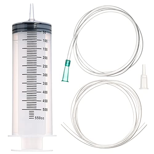 500ml Large Syringe with 2Pcs 40 Inch Tube and Tip Adapter, for Feeding Pets, Liquid Refilling, Drawing Oil Fluid (500 ML/CC)