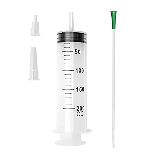 200ml Large Plastic Syringe with Tubing Tip Cap for Liquid Jello Shots Oral Lip Gloss Crafts Epoxy Feeder Pet Watering Party Enema Irrigator Measure Refill Oil Glue Applicator Dispenser without Needle