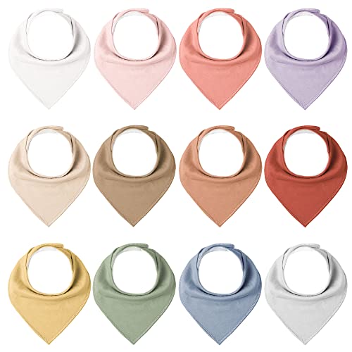 Konssy Baby Girl Bibs 12 Pack Baby Bandana Drool Bibs Cotton for Unisex Boys Girls Newborn, 12 Solid Colors Set for Teething and Drooling