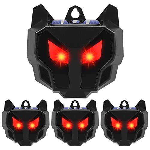 4 Pack Solar Animal Repeller Outdoor with Red LED Lights, Night Guard Animal Predator Repellent for Scares Raccoon Skunk Coyote Deer Out of Yard Permanently Farm Garden Chicken Coop