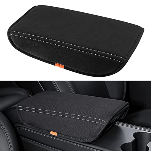 BEYOURD Armrest Cover fit for Tesla Model 3 Model Y, Soft Cloth Center Console Cover, Washable Armrest Box Cover, Non Slip Middle Console Protector Pad, Black