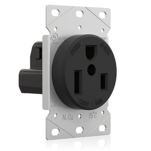 ELEGRP 50 Amps 250V Flush Mounting Power Outlet, NEMA 6-50R Receptacle, Straight Blade Welder Outlet, Heavy Duty, Grounding, 2 Pole 3 Wire, UL Listed, 1 Pack