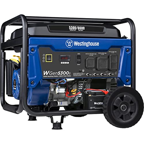 Westinghouse Outdoor Power Equipment 6600 Peak Watt Home Backup Portable Generator, Electric Start, Transfer Switch Ready 30A Outlet, RV Ready 30A Outlet, CARB Compliant