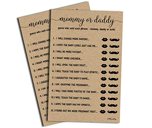 50 Mommy or Daddy? Who Said It Game Sheets Kraft Rustic (50-sheets) Fun Baby Shower Game Activity