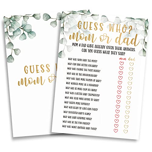 Greenery Baby Shower Games - Guess Who Mom or Dad Game, 30 Game Cards, Baby Shower Games Gender Neutral-d005
