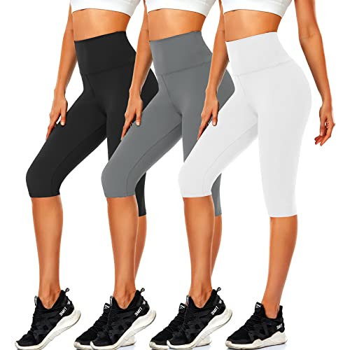 Women's Knee Length Leggings-High Waisted Capri Pants Biker Shorts for Women Yoga Workout Exercise Short Casual Summer Large-X-Large