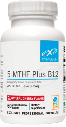 XYMOGEN 5-MTHF Plus B12 - Biologically Active Folate + Methyl B12 (Methylcobalamin) to Support Methylation and Nervous System Health - Great-Tasting Cherry Flavor (60 Quick-Dissolve Tablets)