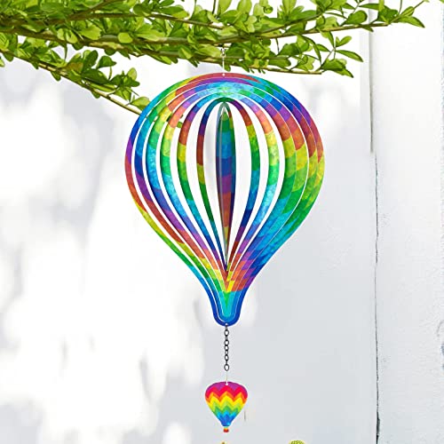 LAEAFSPOS Wind Spinner Outdoor Decoration 3D Kinetic Wind Sculptures for Yard and Patio Gardening Gifts for Women Mom, 10inch Hot Air Balloon Ornament(M03)