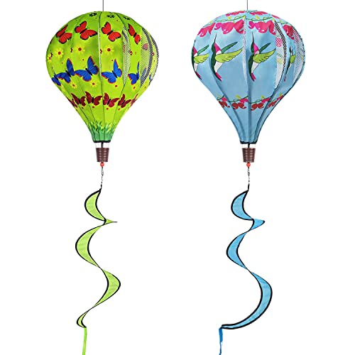 2Pack Large Hot Air Balloon Wind Spinners, Windmill Toys for Kids Yard Decor Lawn Decorations Outdoor Windmills Wind Twister (Hummingbirds + Butterfly)
