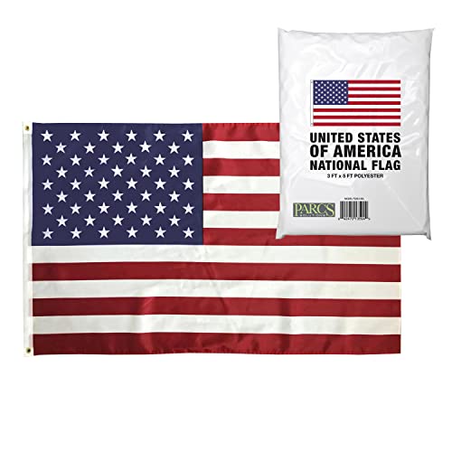 American F3X5-USA 3x5 Feet Outdoor, Heavy Duty Nylon US Flags with Embroidered Stars, Sewn Stripes and Brass Grommets, Red, White, Blue