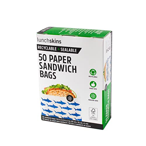 Lunchskins Recyclable & Sealable Food Storage Sandwich Bags Shark, 50 count