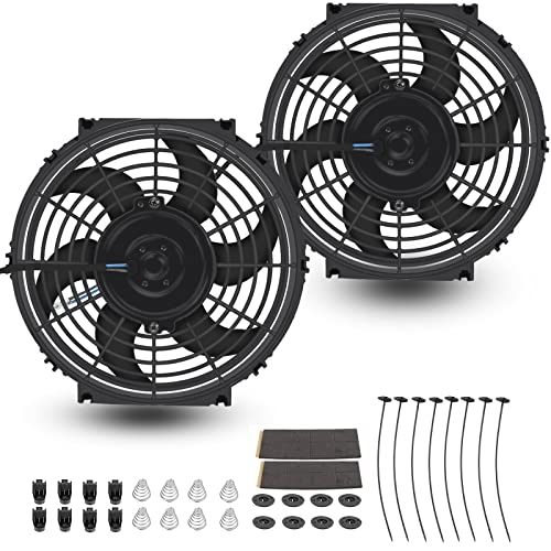 2PCS 10 Inch Universal High Performance Slim Fan Push Pull Electric Radiator Cooling Fan 12V 80W Mount Kit Black