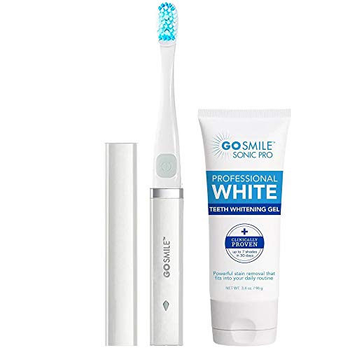 GO SMILE Smart Sonic On-The-Go Blue Light Technology Whitening Kit - Dentist Recommended Electric Toothbrush & Professional Tooth Enamel Whitener & Stain Remover Whitening Gel - No Sensitivity, White