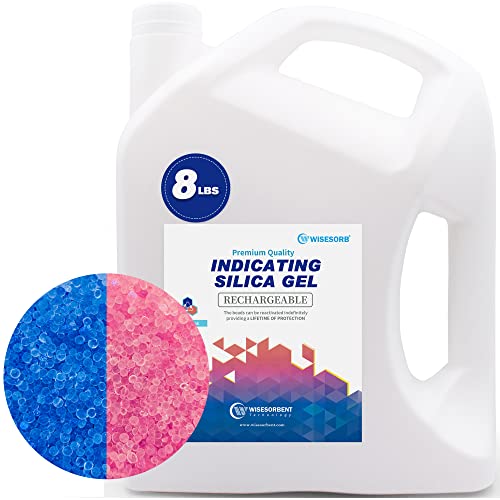 Wisesorb 8 LBS Premium Indicating Silica Gel Beads (Blue to Pink), Reusable Desiccant Dehumidifier