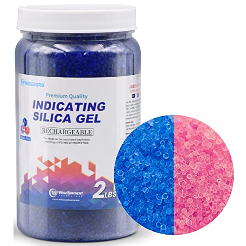 Wisesorb Silica Gel 2 LBS, Indicating Silica Beads (Blue to Pink), Reusable Silica Gel Desiccant Dehumidifier