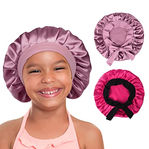 2 PCS Baby Bonnet Toddler Silk Bonnet for Kids Sleeping Cap Curly Natural Hair Silk Hair Bonnets for Girls Boys Infant