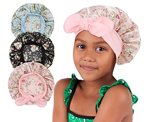 3 Pieces Kids Satin Bonnet Silky Sleep Cap Wide Elastic Band Hair Bonnet for Girls Toddler Child