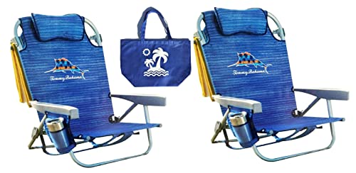 Tommy Bahama 2 2016 Backpack Cooler Beach Chair with Storage Pouch and Towel Bar (Blue Stripe)