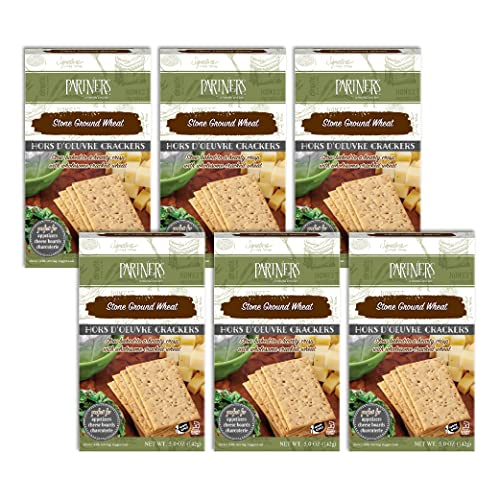 Partners Hors d'Oeuvre Crackers (Stone Ground Wheat), 5.0 Ounce (Pack of 6), Made with Real Ingredients, Non-GMO, Kosher