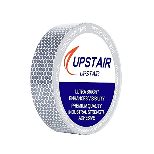 Upstair 1in x 5yds High-Intensity Reflective Tape for Vehicles Bikes Clothes Helmets Mailboxes,Silver & White (1x15)